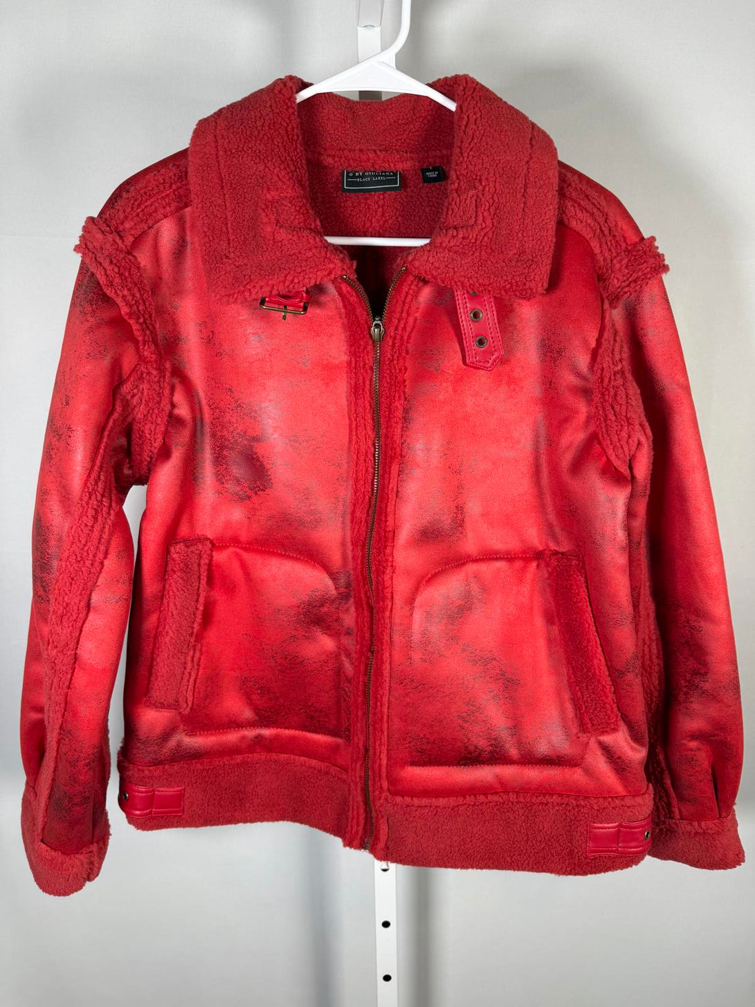 G by Giuliana Women's Faux Suede Shearling ZipFront Coat Scarlet Red Size Small