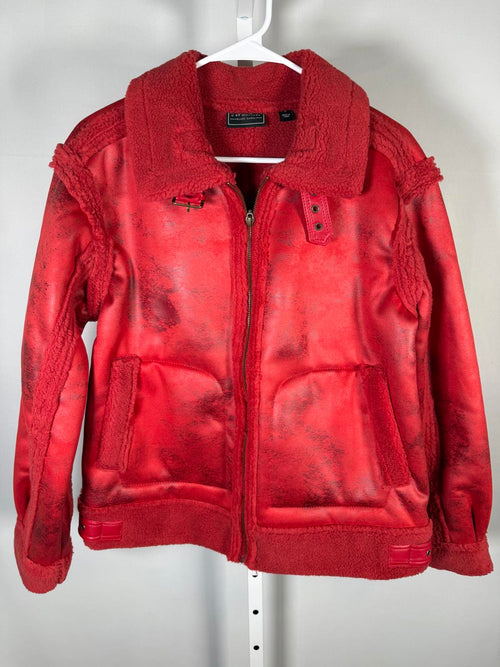 G by Giuliana Women's Faux Suede Shearling ZipFront Coat Scarlet Red Size Small