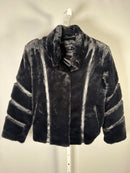 Colleen Lopez Black Faux Fur Jacket Cropped Plush Coat Size XXS