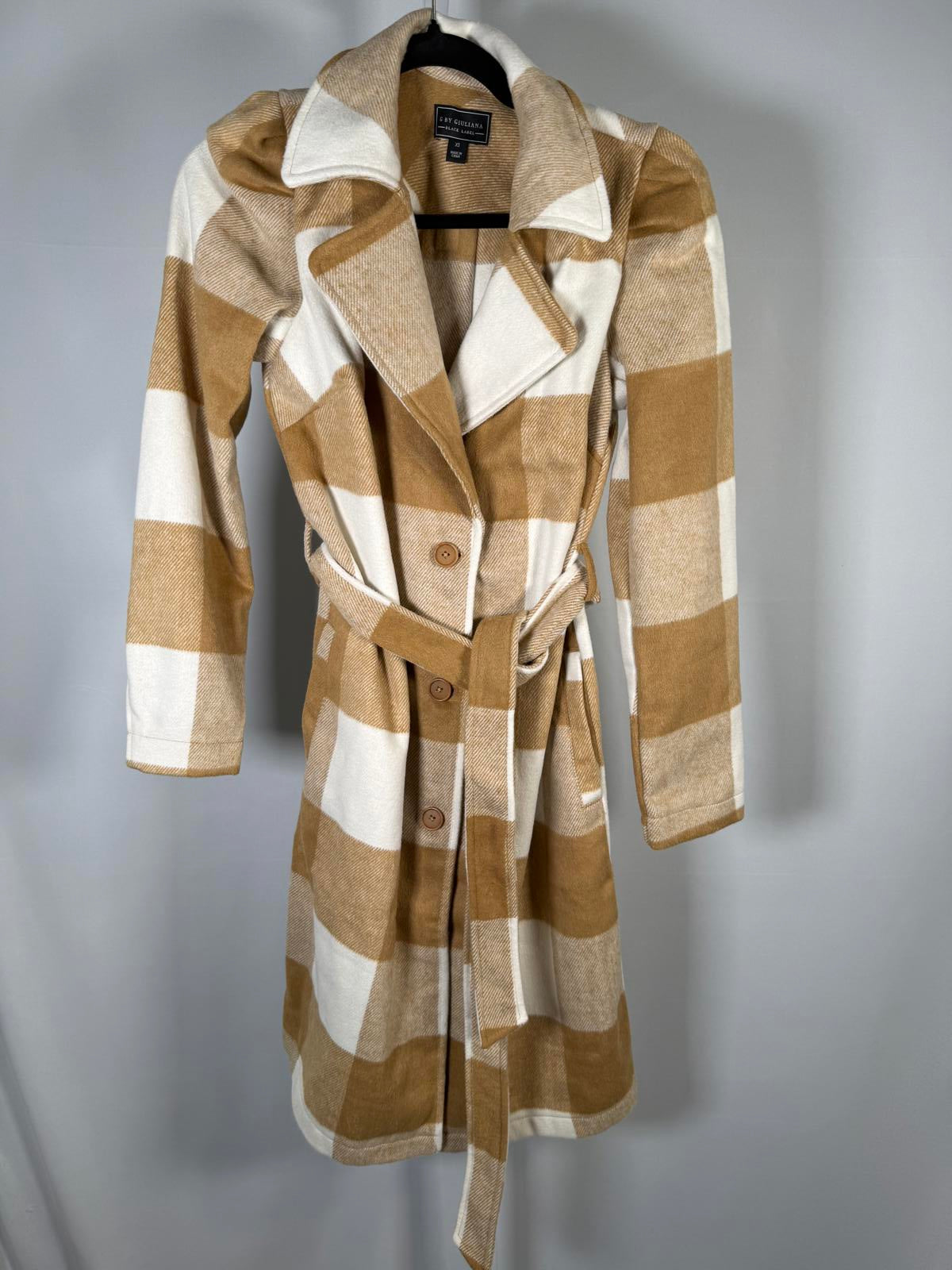 G by Giuliana Women's Black Label Plaid Trench Coat Camel Size XS