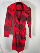 G by Giuliana Women's Black Label Plaid Trench Coat Red Size Small