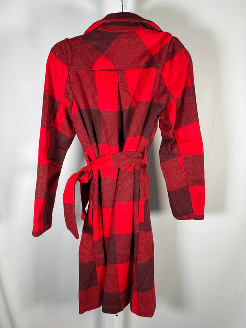 G by Giuliana Women's Black Label Plaid Trench Coat Red Size Small
