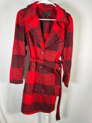 G by Giuliana Women's Black Label Plaid Trench Coat Red Size Medium