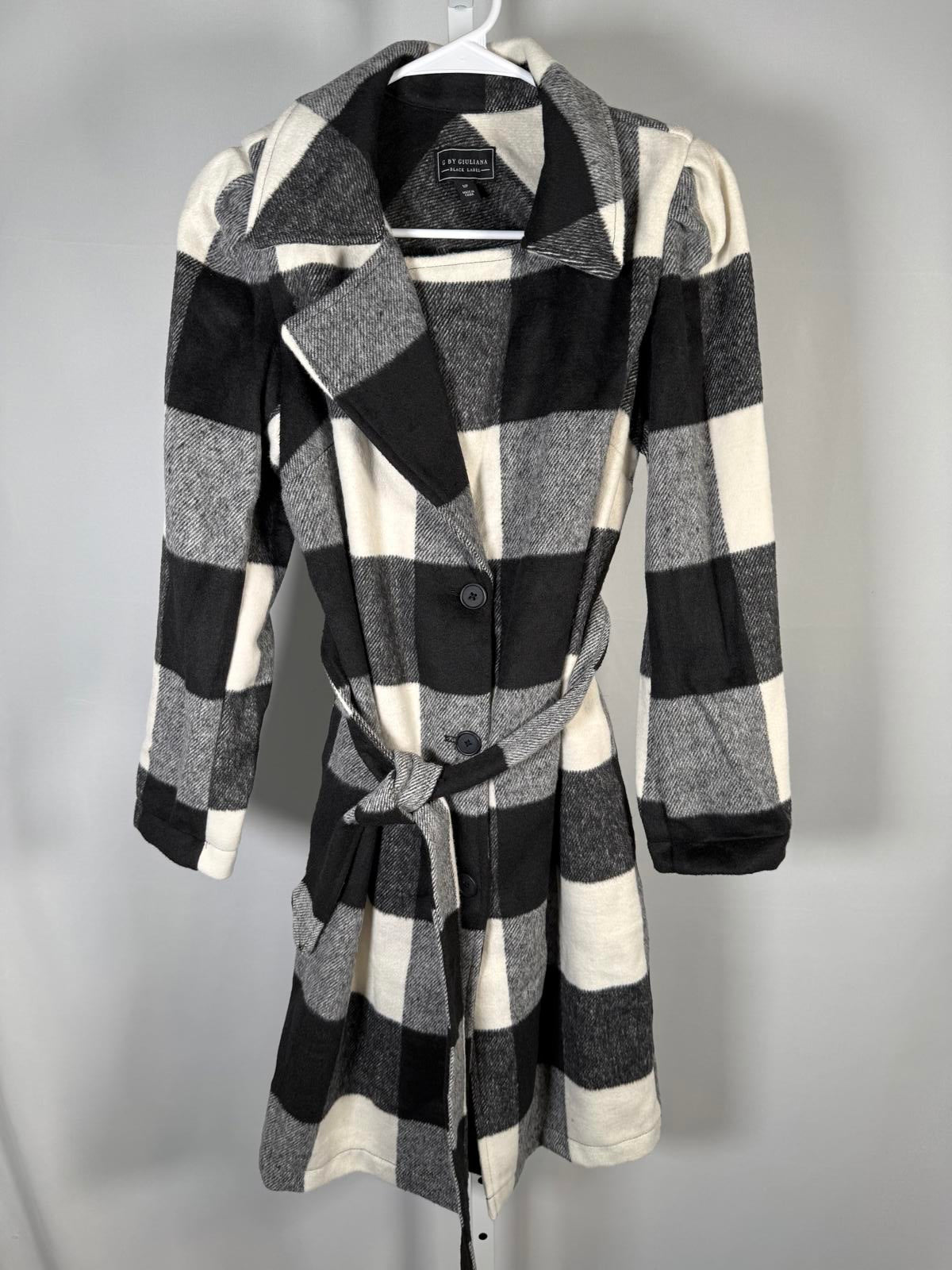 G by Giuliana Women's Black Label Plaid Trench Coat Black Size Medium Petite