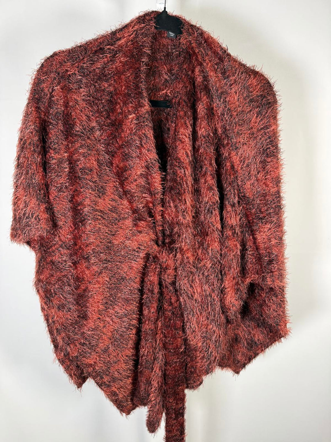 Colleen Lopez Women's Fuzzy Knit Belted Poncho Henna Size XXS