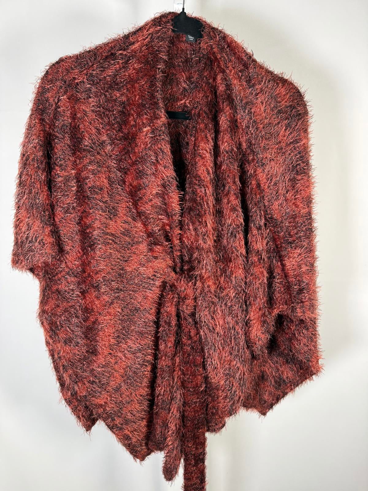 Colleen Lopez Women's Fuzzy Knit Belted Poncho Henna Size XXS