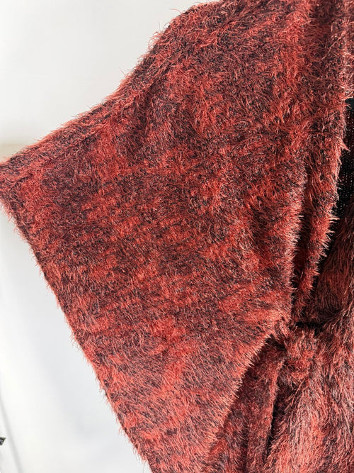 Colleen Lopez Women's Fuzzy Knit Belted Poncho Henna Size XXS