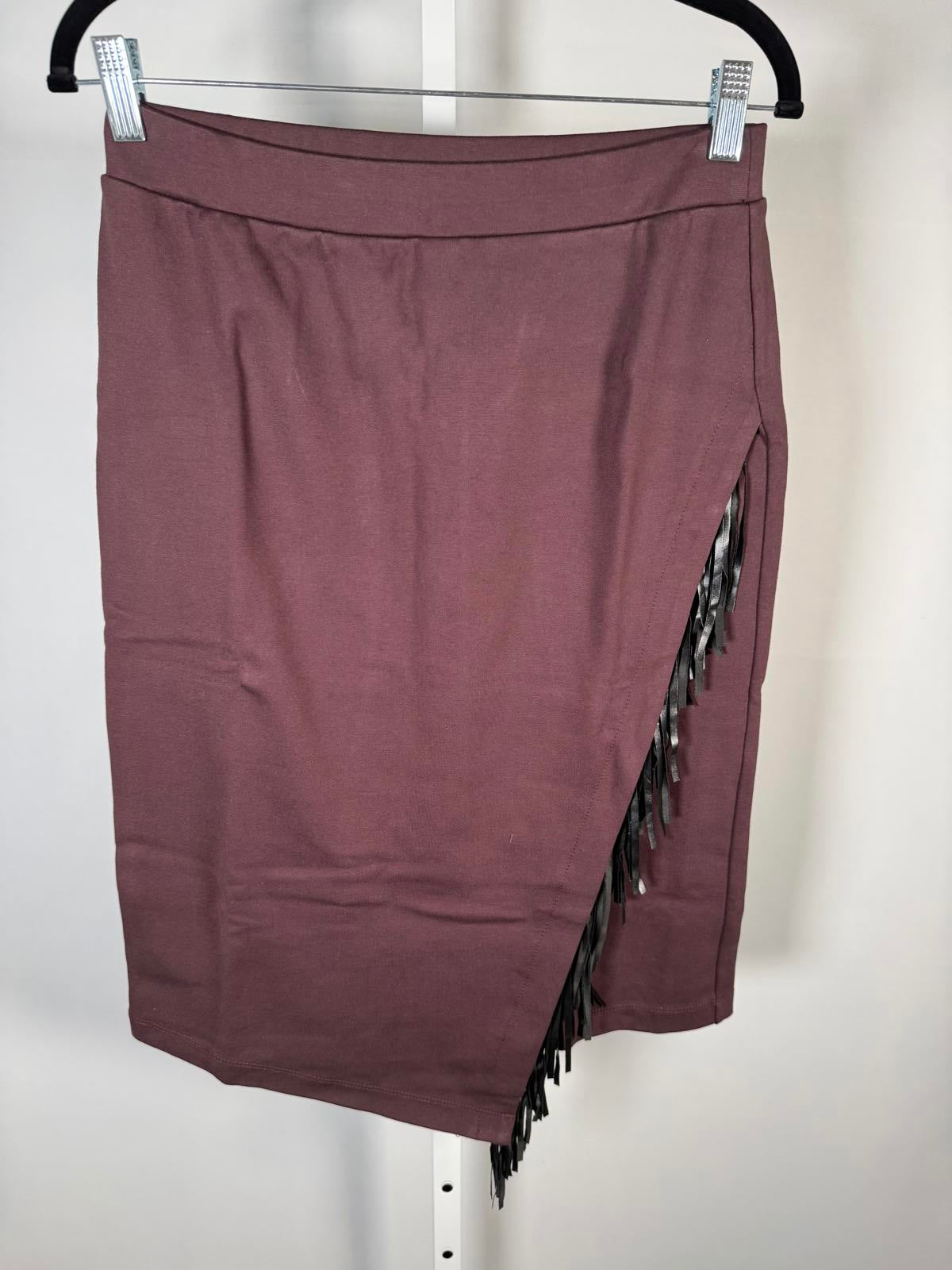 Colleen Lopez Ponte Knit Skirt with Fringe Trim Size Small