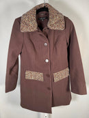 Colleen Lopez Womens Faux Wool Coat Brown Bead Detail Removable Collar Size XXS