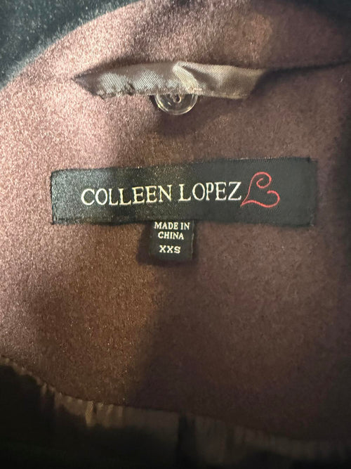 Colleen Lopez Womens Faux Wool Coat Brown Bead Detail Removable Collar Size XXS