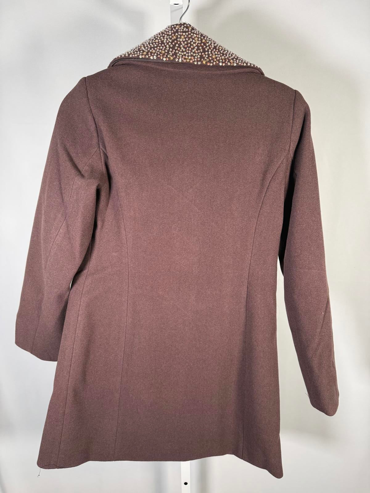 NWT Colleen Lopez Womens Faux Wool Coat Brown Removable Collar Size Small