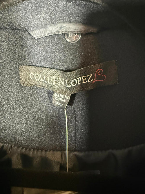 Colleen Lopez Womens Faux Wool Coat Black Bead Detail Removable Collar Size XXS