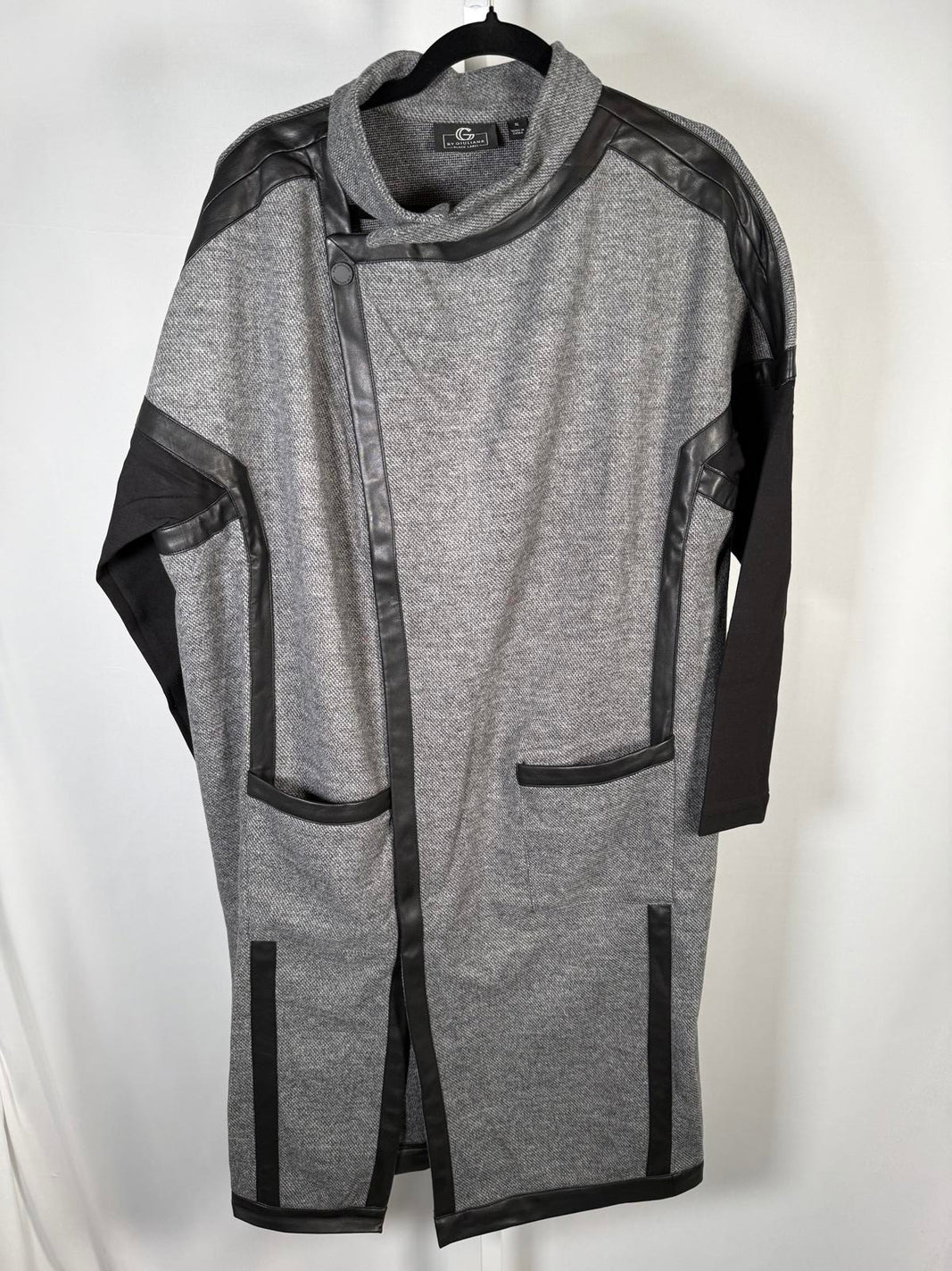 G By Giuliana Black Label Gray Faux Leather Trim Coat Jacket Size XL