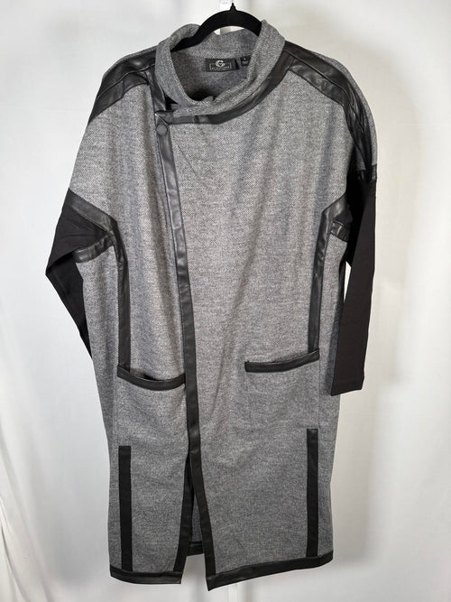 G By Giuliana Black Label Gray Faux Leather Trim Coat Jacket Size XL