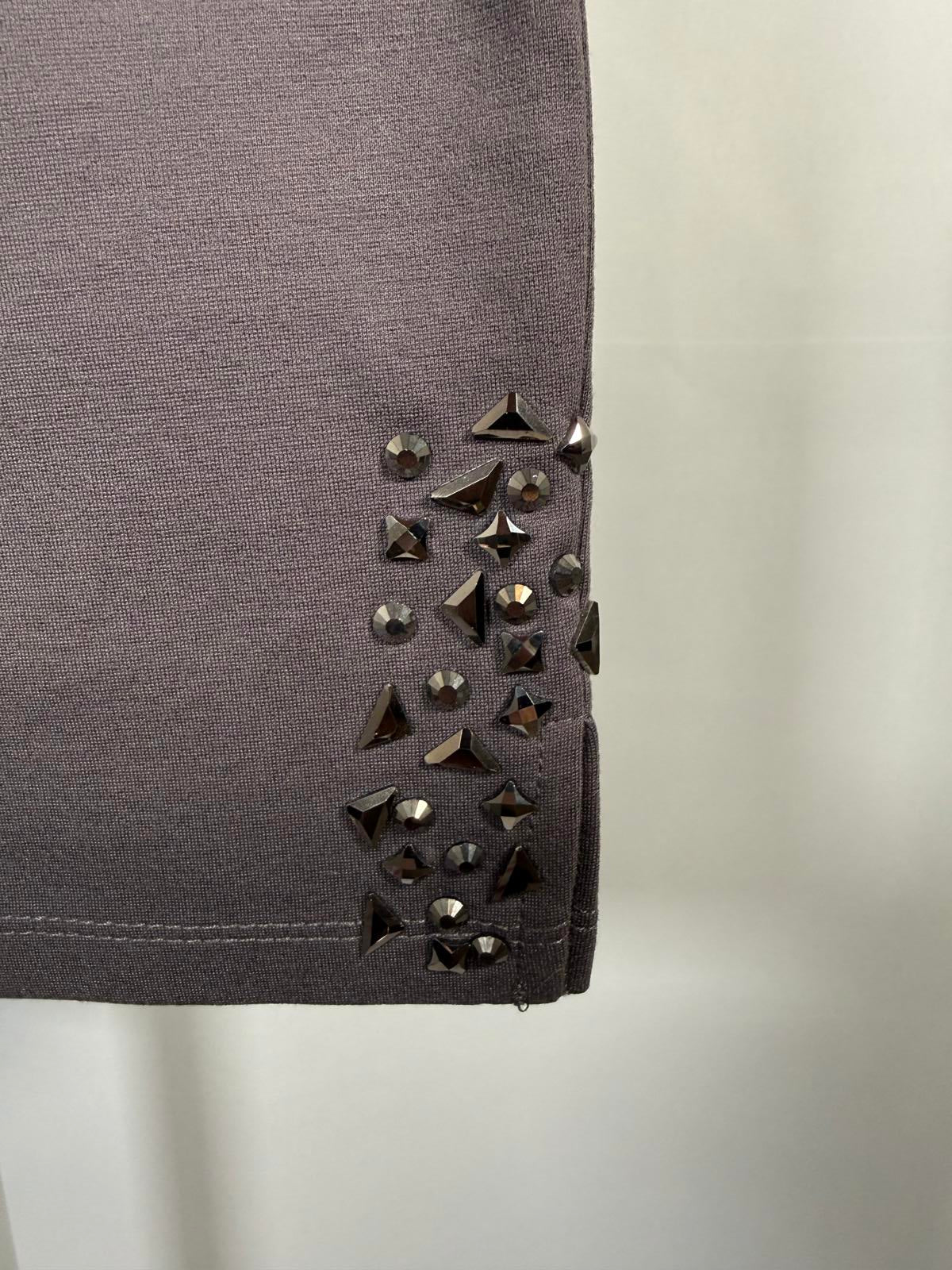 Coleen Lopez Gray Slim Pull-On Pants Studded Hem Stretch Ankle XXS
