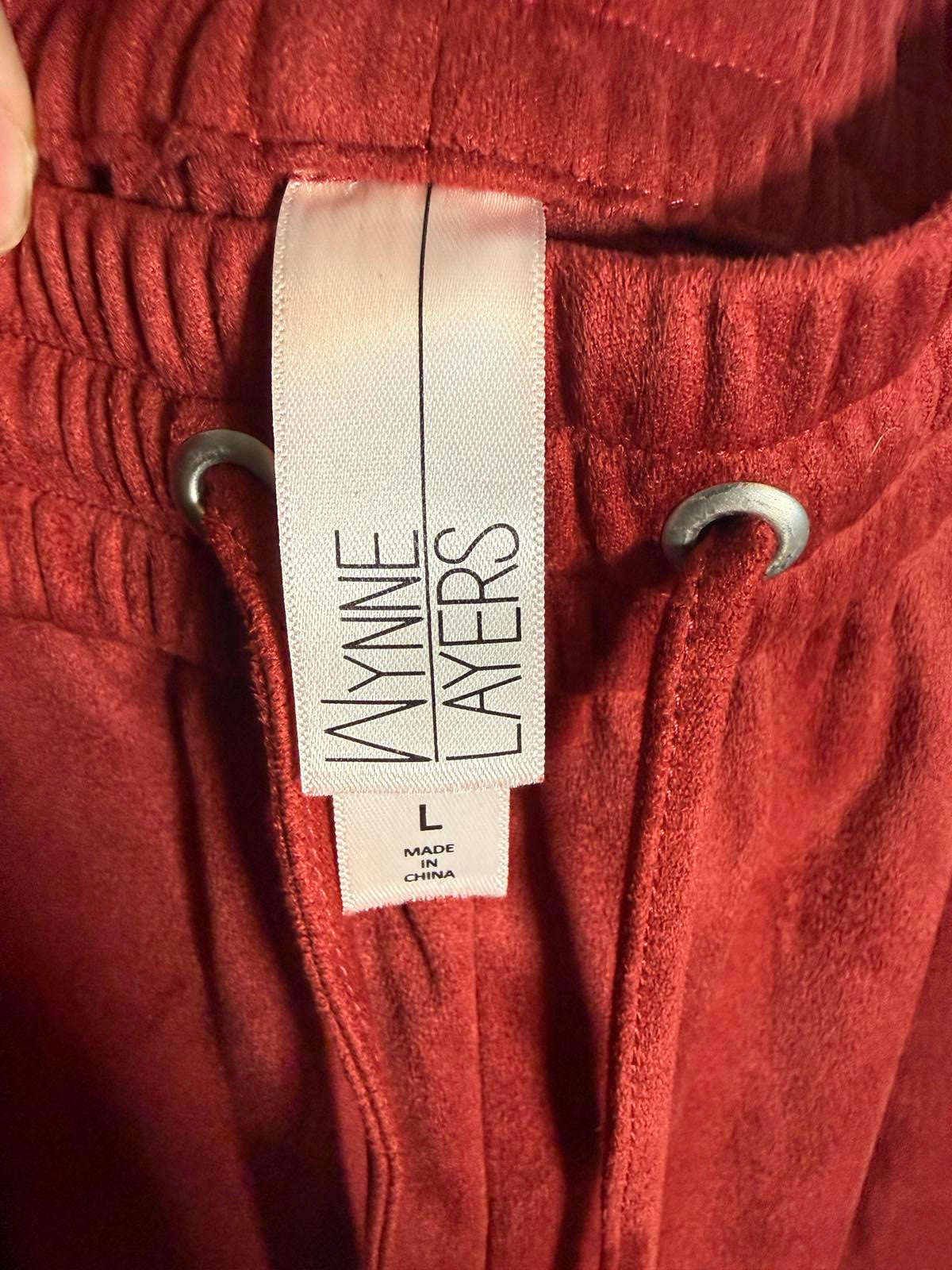 WynneLayers Women’s Red Jogger Pants Elastic Waist Drawstring Size Large