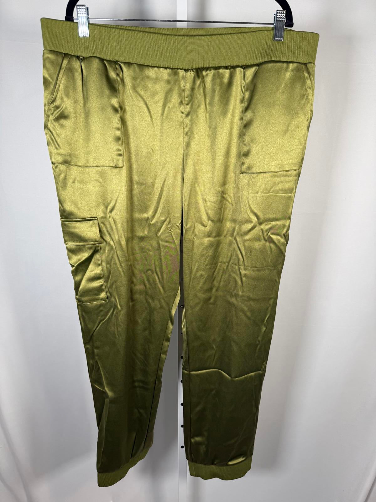 NWT LOGO by Lori Goldstein Women's Pants Satin Cargo Pant Green Size XL