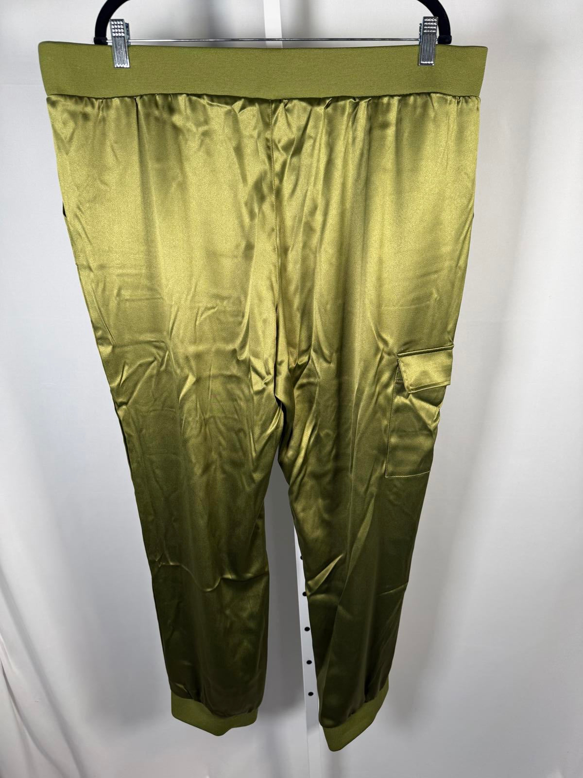 NWT LOGO by Lori Goldstein Women's Pants Satin Cargo Pant Green Size XL