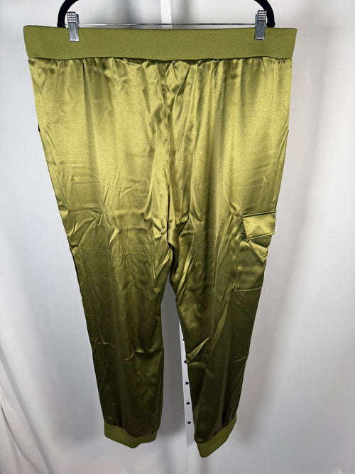 NWT LOGO by Lori Goldstein Women's Pants Satin Cargo Pant Green Size XL