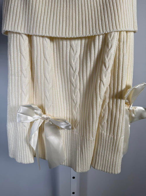 C Wonder by Christian Siriano Ivory Cable Knit SweaterBow Sleeves Size XL