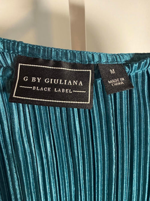 G by Giuliana Black Label Teal Pleated Long Sleeve Blouse Women’s Medium