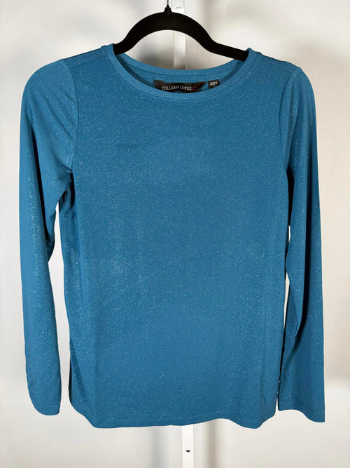 Colleen Lopez Women’s Teal Glitter Shimmer Long Sleeve Stretch Top Size XS