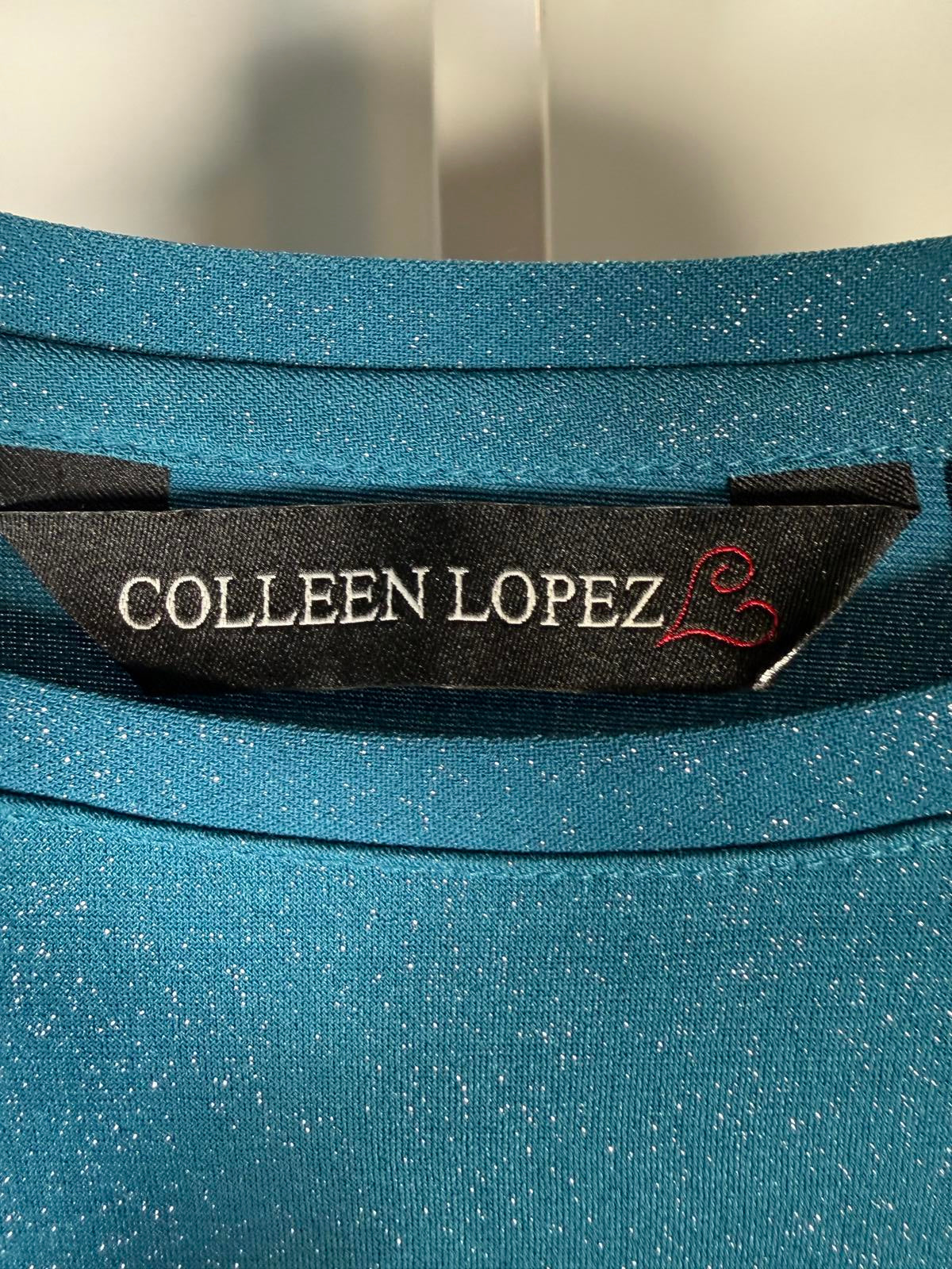 Colleen Lopez Women’s Teal Glitter Shimmer Long Sleeve Stretch Top Size XS