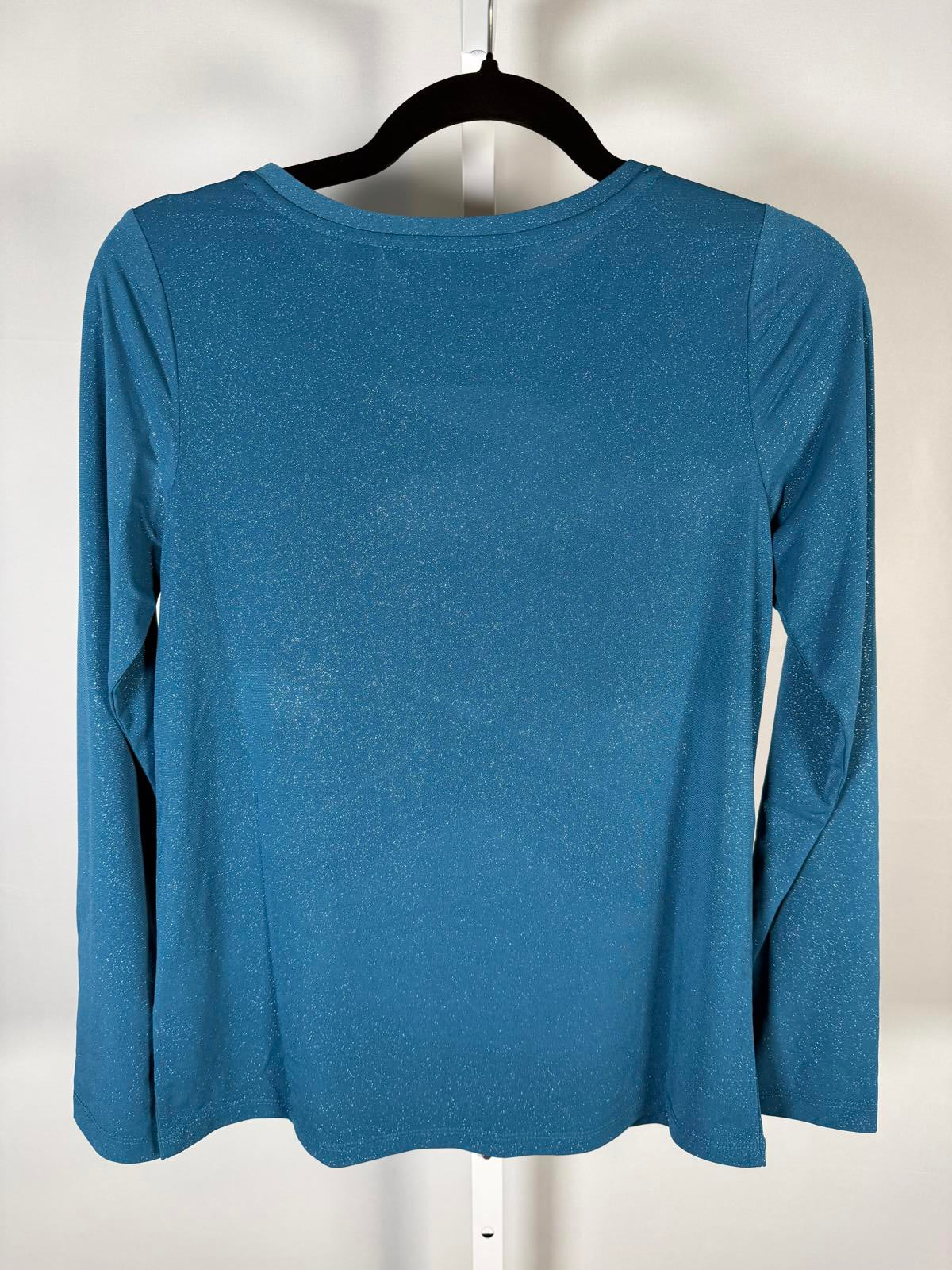 Colleen Lopez Women’s Teal Glitter Shimmer Long Sleeve Stretch Top Size XS
