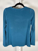 Colleen Lopez Women’s Teal Glitter Shimmer Long Sleeve Stretch Top Size XS