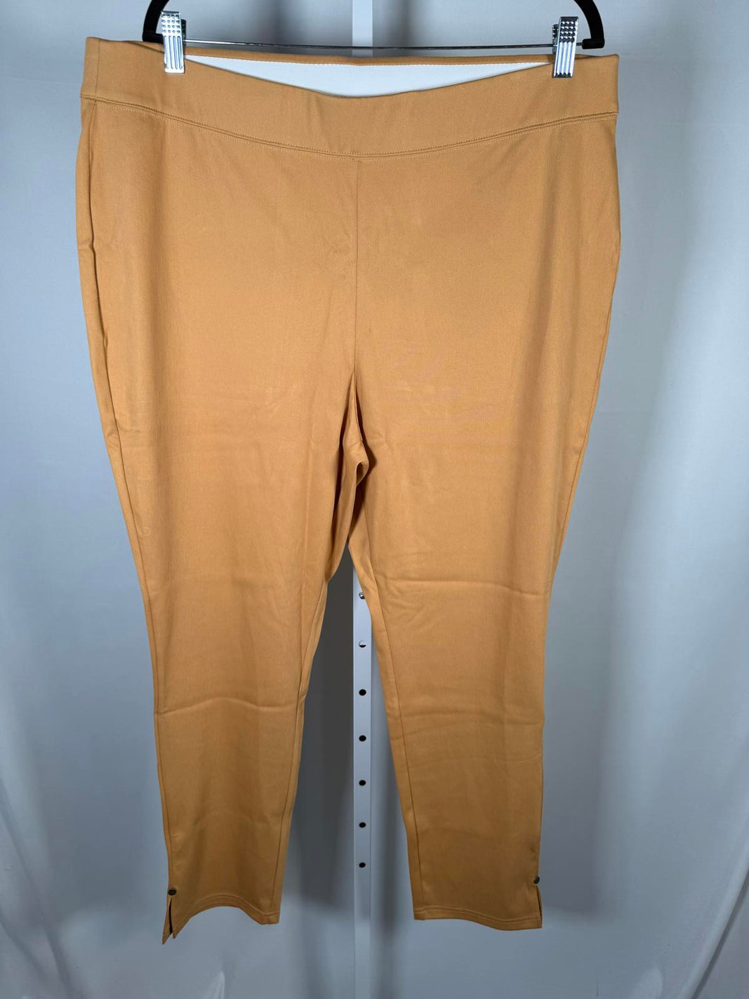 d&co Signature Womens Camel Pull-On Ankle Pants Button Hem Slit Stretch Size 1X