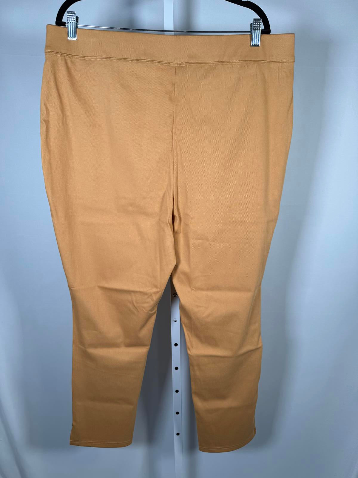 d&co Signature Womens Camel Pull-On Ankle Pants Button Hem Slit Stretch Size 1X