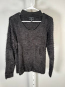 G by Giuliana Fuzzy Knit Scoop Neck Sweater Mock Turtleneck Detail Black M