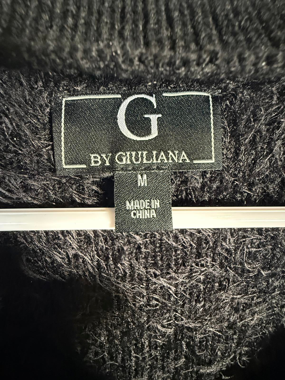 G by Giuliana Fuzzy Knit Scoop Neck Sweater Mock Turtleneck Detail Black M