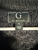 G by Giuliana Fuzzy Knit Scoop Neck Sweater Mock Turtleneck Detail Black M