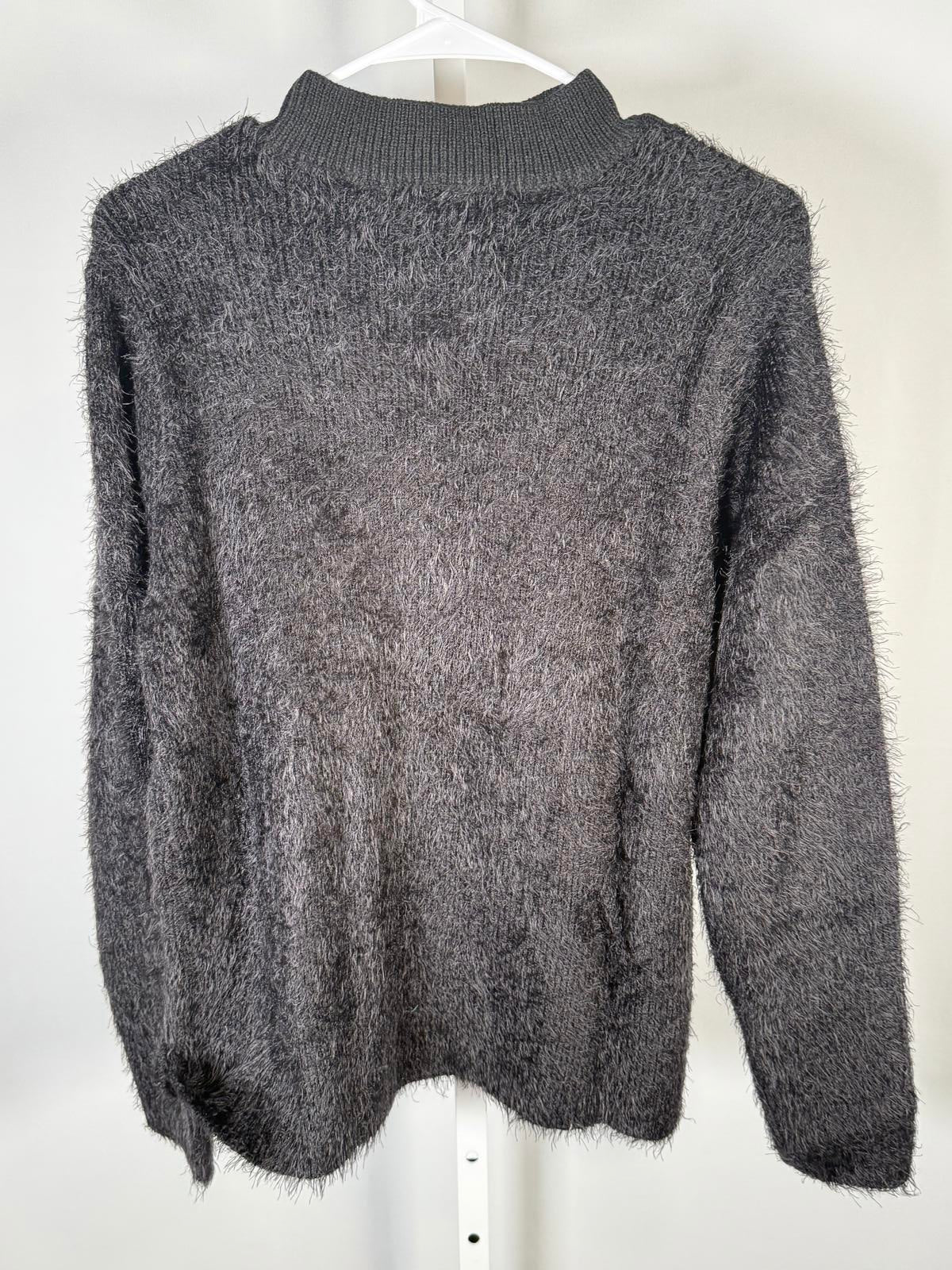 NWT G by Giuliana Fuzzy Knit Scoop Neck Sweater Mock Turtleneck Black Large