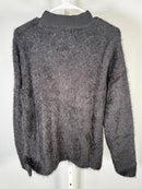 NWT G by Giuliana Fuzzy Knit Scoop Neck Sweater Mock Turtleneck Black Large