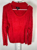 G by Giuliana Fuzzy Knit Scoop Neck Sweater Mock Turtleneck Detail Red Size M