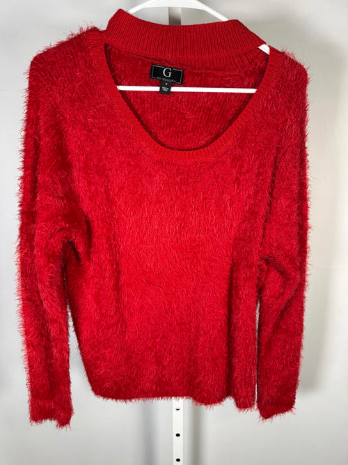 G by Giuliana Fuzzy Knit Scoop Neck Sweater Mock Turtleneck Detail Red Size M