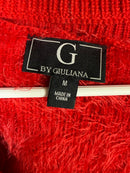 G by Giuliana Fuzzy Knit Scoop Neck Sweater Mock Turtleneck Detail Red Size M
