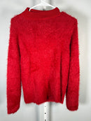 G by Giuliana Fuzzy Knit Scoop Neck Sweater Mock Turtleneck Detail Red Size M