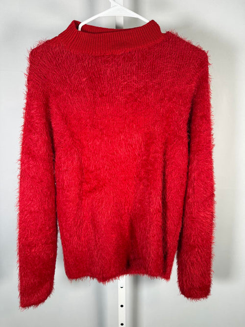 G by Giuliana Fuzzy Knit Scoop Neck Sweater Mock Turtleneck Detail Red Size M