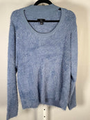 G by Giuliana Fuzzy Knit Scoop Neck Sweater Mock Turtleneck Detail Blue Medium