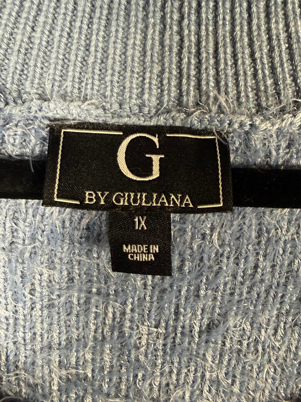 G by Giuliana Fuzzy Knit Scoop Neck Sweater Mock Turtleneck Detail Blue 1X