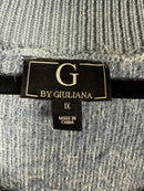 G by Giuliana Fuzzy Knit Scoop Neck Sweater Mock Turtleneck Detail Blue 1X
