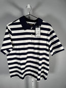 NWT Piombo White Blue Striped Polo Shirt Women's Size Large