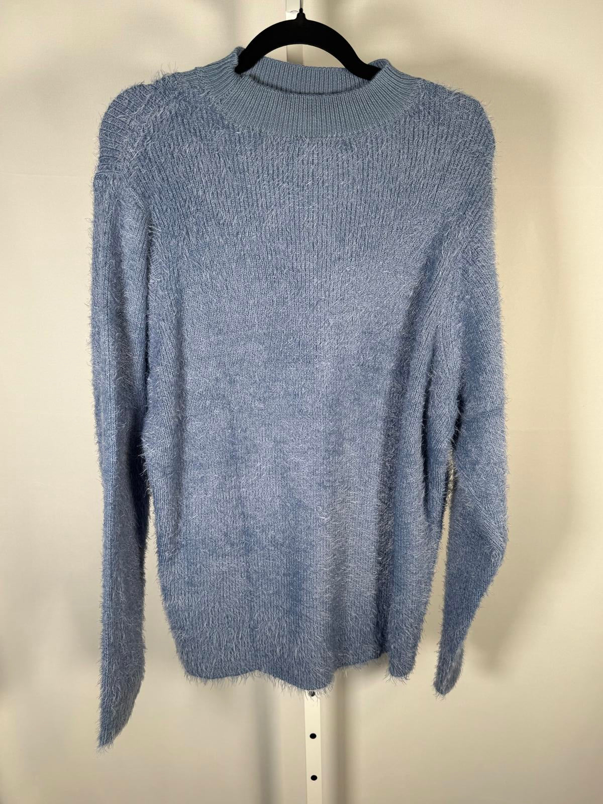 G by Giuliana Fuzzy Knit Scoop Neck Sweater Mock Turtleneck Detail Blue 1X