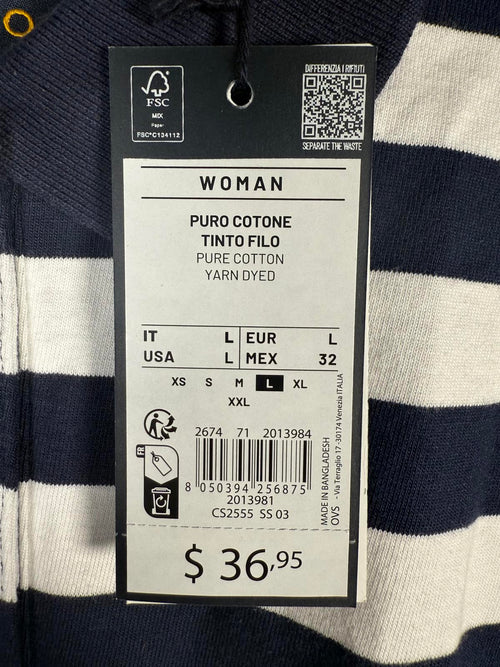 NWT Piombo White Blue Striped Polo Shirt Women's Size Large