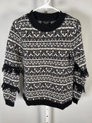 Susan Graver Weekend Intarsia Fringe Sweater Black Size XXS