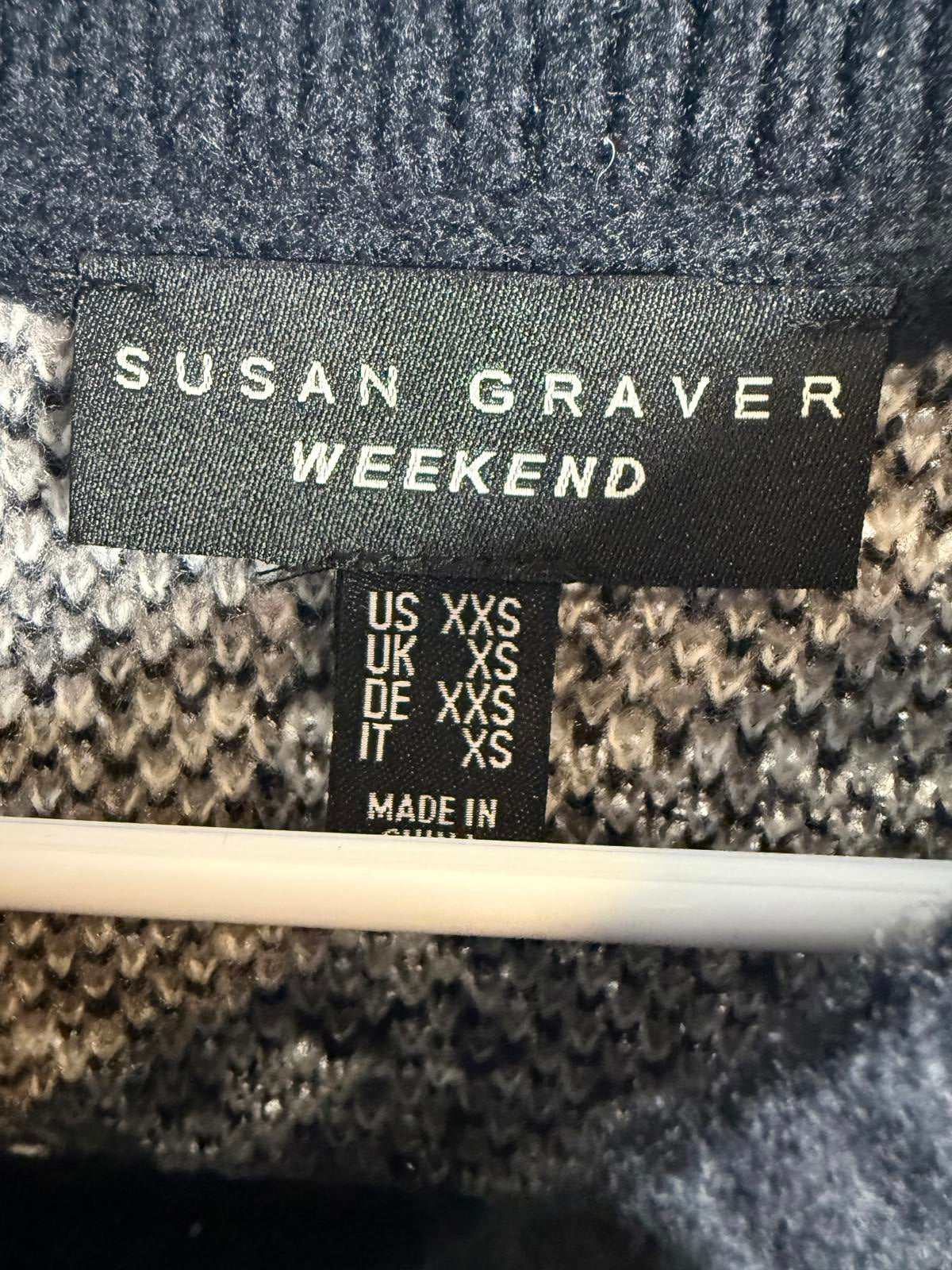 Susan Graver Weekend Intarsia Fringe Sweater Black Size XXS