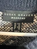 Susan Graver Weekend Intarsia Fringe Sweater Black Size XXS